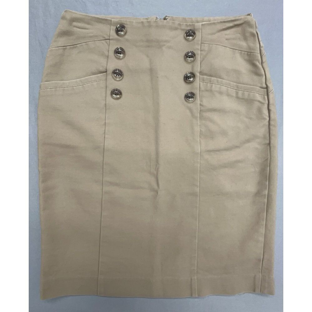 Banana‎ Republic Skirt 0 Beige Buttons Pencil Knee Stretch Pockets Casual Career